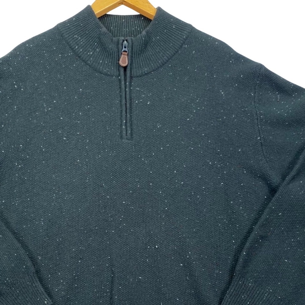 Jos. A. Bank Sweater Mens XL Green Donegal Lambswool Blend Quarter Zip Pullover
